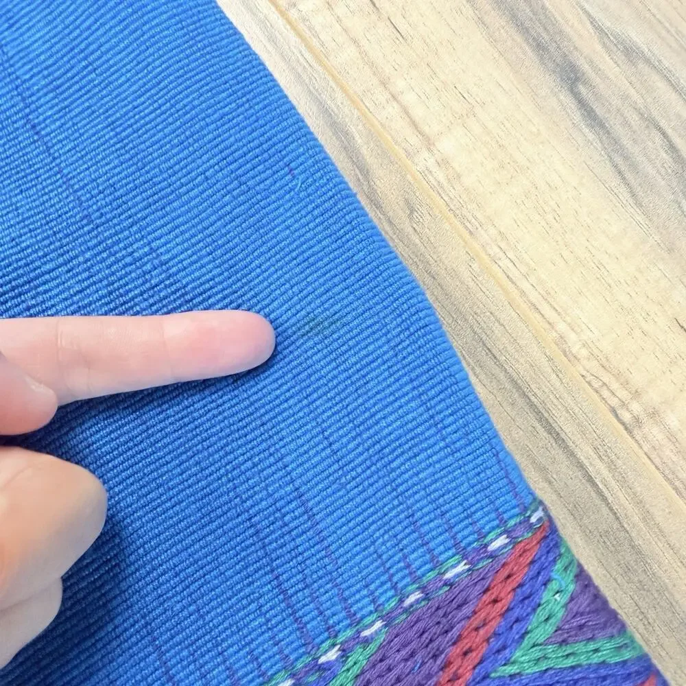 Guatemalan Woven Blanket Throw Textile Blue Fringe Traditional 82” x 88”
